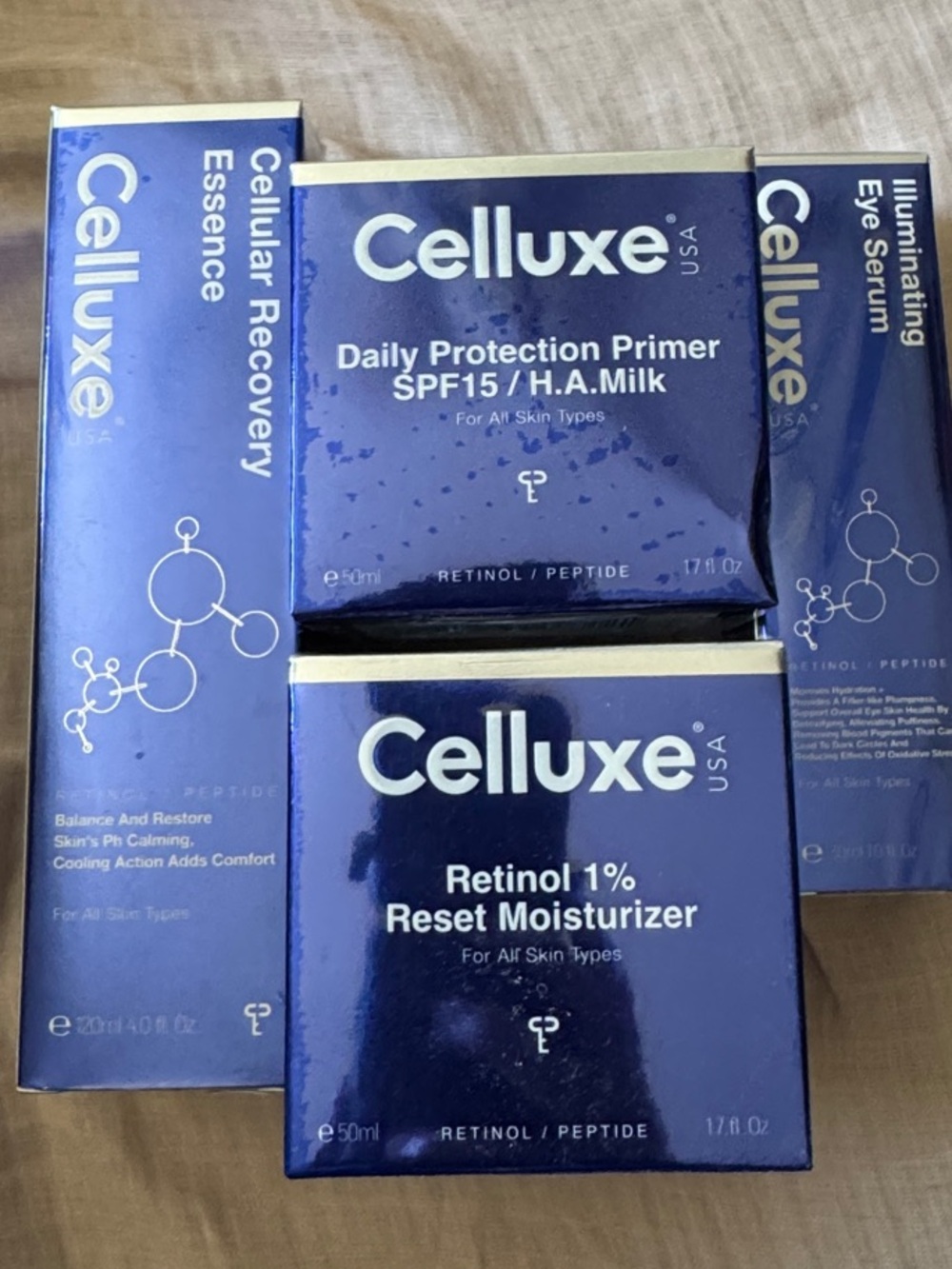 Nib sealed lot Luxe Celluxe Blue Skincare Set Daily Primer & Retinol Moisturizer